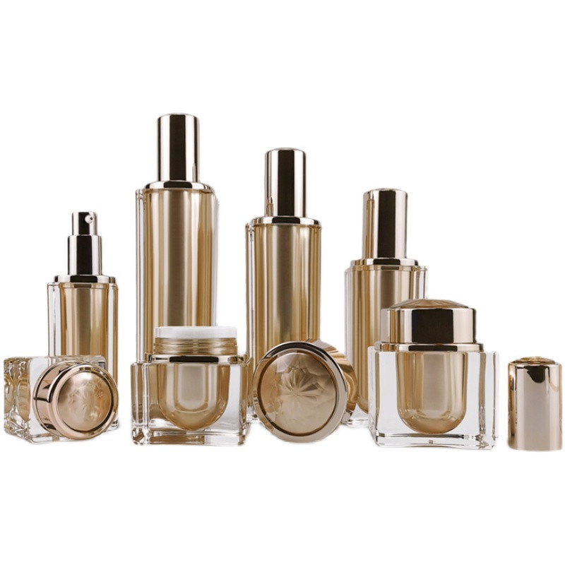 Luxury Skincare Packaging - อะคริลิคคุณภาพสูงครีมทองคำเครื่องสำอางค์ Jar หม้อ Essence โลชั่นขวด DIY