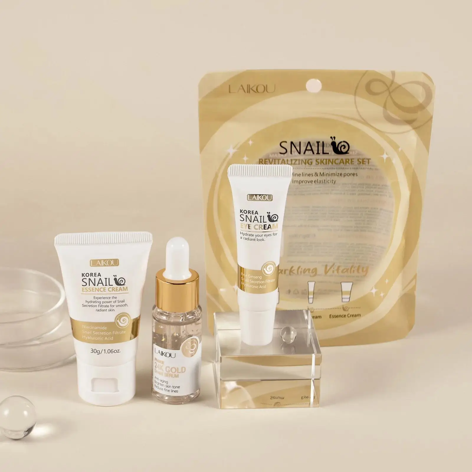 Luxury Skincare Cream - เซรั่มบำรุงผิวหน้าและรอบดวงตาสูตรทองคำ 24K ผสมสารสกัดจากหอยทาก ช่วยเติมความชุ่มชื้น ลดเลือนริ้วรอย กระชับรูขุมขน
